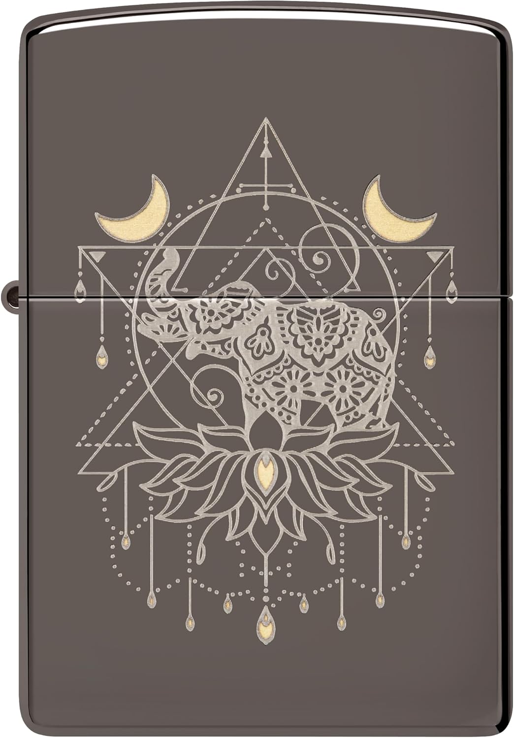 Zippo Sturmfeuerzeug - Elephant Lotus Flower, Black Ice, Laser Two Tone - Nachfüllbar - Wiederverwen