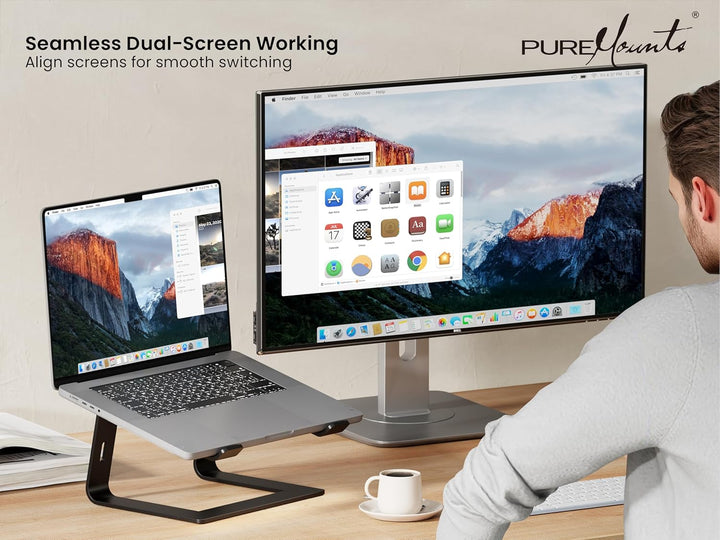 PureMounts Laptop Ständer Ultra-Slim, Ergonomischer Aluminium Notebookhalter mit Belüftung & Anti-Ru