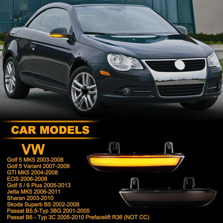 OZ-LAMPE LED Spiegelblinker für VW Golf 5 MK5 Variant GTI EOS Golf 6 Plus Passa-t B5.5-Typ 3BG B6 Ty
