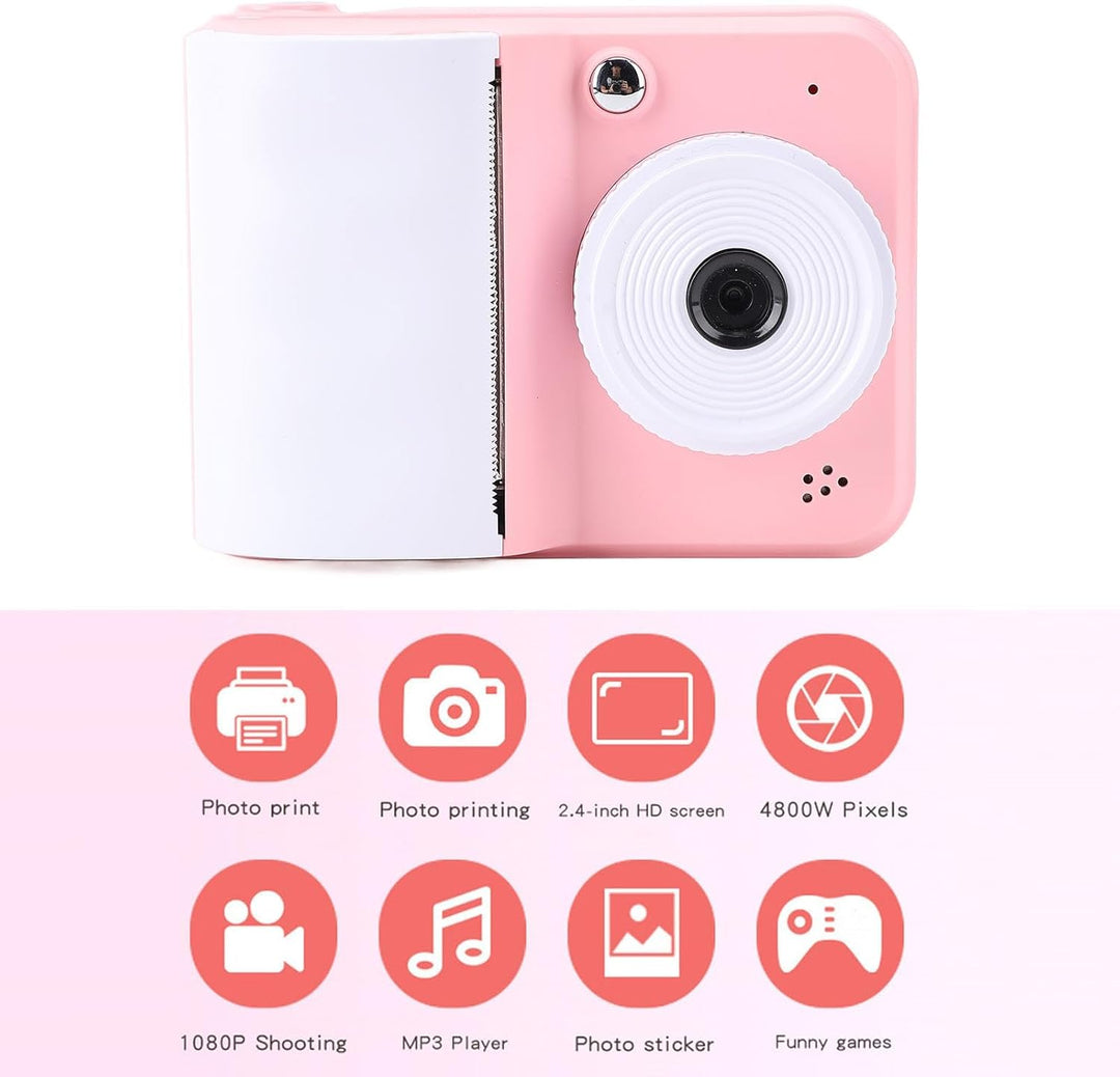 Sofortbildkamera, 48MP 1080P HD Sofortdruck Digitalkamera mit 2,4 Zoll Bildschirm, Tragbare Reisekam