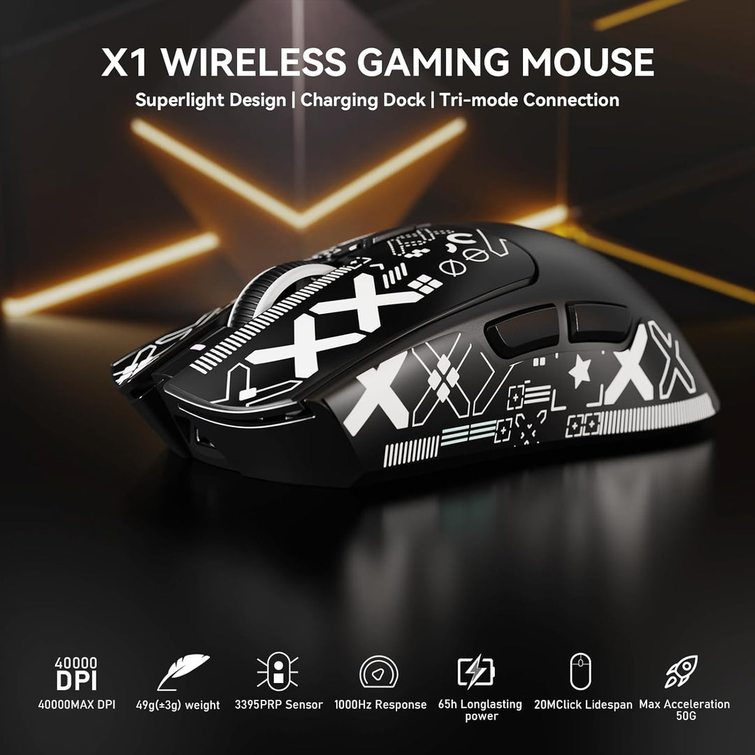 MAMBASNAKE x Attack Shark X1 Gaming-Maus mit Ladestation, 49g Ultralight, 40K DPI PAW3395 PRO-Sensor