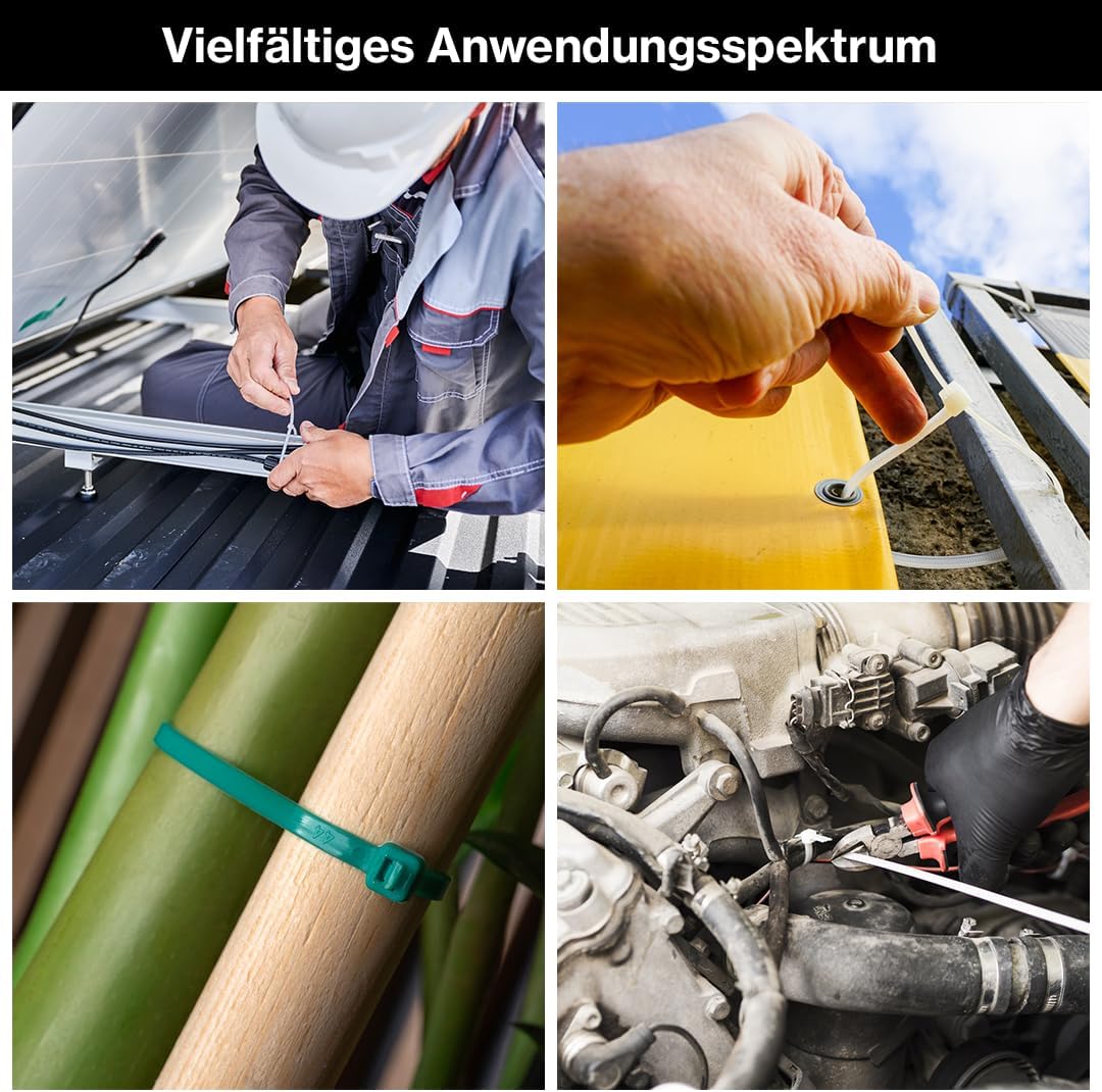 ERKO Kabelbinder Schwarz 400 x 7,6 mm 100 Stück UV-Beständig 55kg Zugfestigkeit für Kabelmanagement