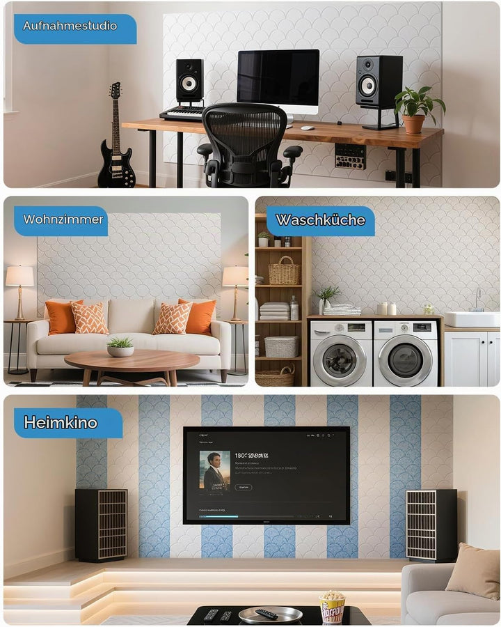 Soundsbay 12 St. Akustikpaneele Selbstkleben, Schallschutz Schallabsorber, Akustikplatten aus Polyes