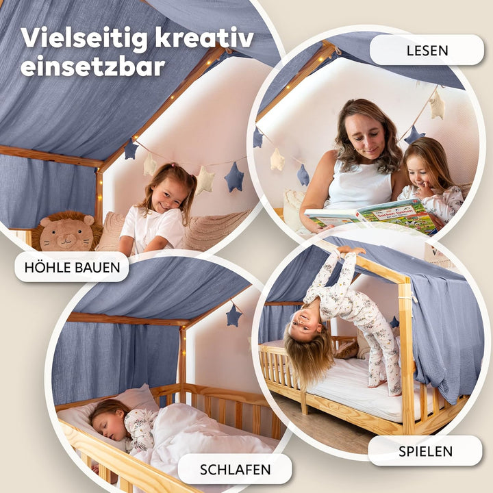 Hausbett Himmel [in 12 Farben] Betthimmel Hausbett aus 100% Baumwolle Musselin - Stoffhimmel für Hau