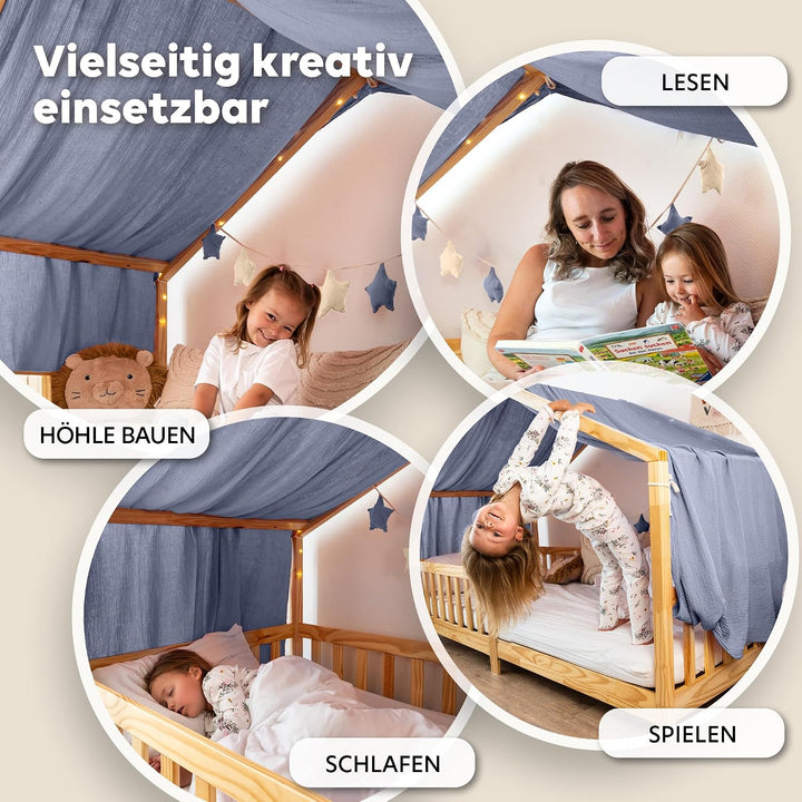 Hausbett Himmel [in 12 Farben] Betthimmel Hausbett aus 100% Baumwolle Musselin - Stoffhimmel für Hau