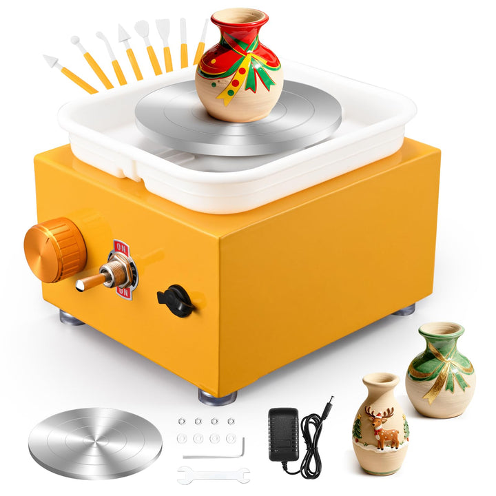 Töpferscheibe,Töpferscheibe Elektrisch mit 6.5/10 cm Grossen Platten Formwerkzeugen,Mini Pottery Whe