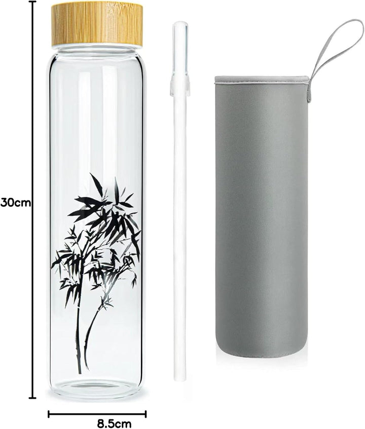 Ferexer Trinkflasche Glas 1l Wasserflasche Glas mit Bambus Deckel 600 ml / 1 Liter Bambus 1liter 100
