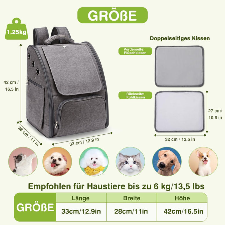 ALLSOPETS Katzenrucksack, Faltbarer Atmungsaktiver Hunderucksack mit Sonnenschutz für Klein Hunde un