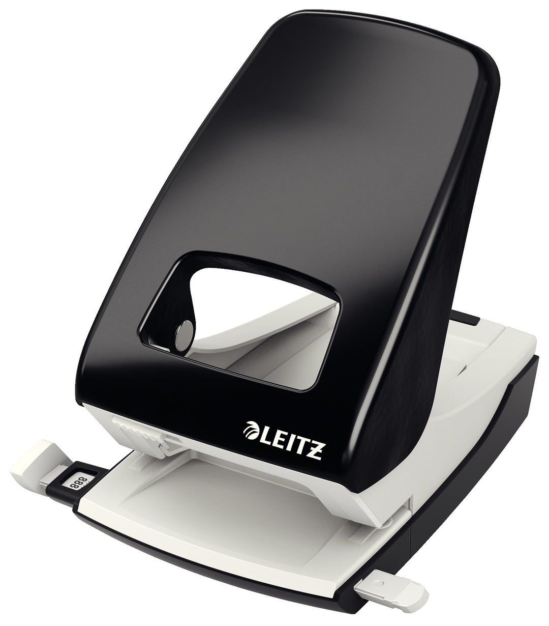 Leitz Starker Büro Locher aus Metall, Für 40 Blatt, Anschlagschiene mit Formatangaben, Ergonomisches