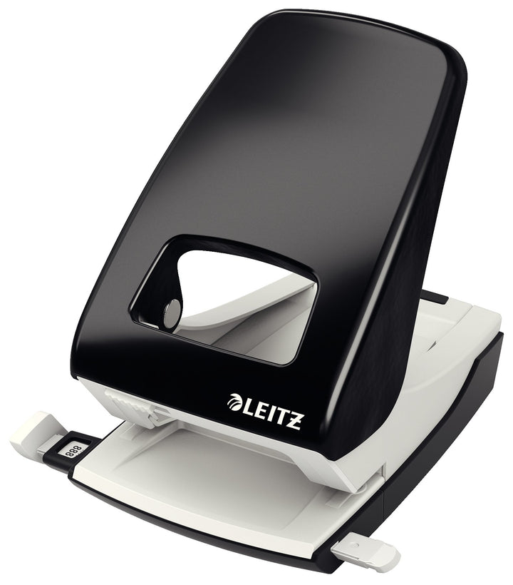 Leitz Starker Büro Locher aus Metall, Für 40 Blatt, Anschlagschiene mit Formatangaben, Ergonomisches