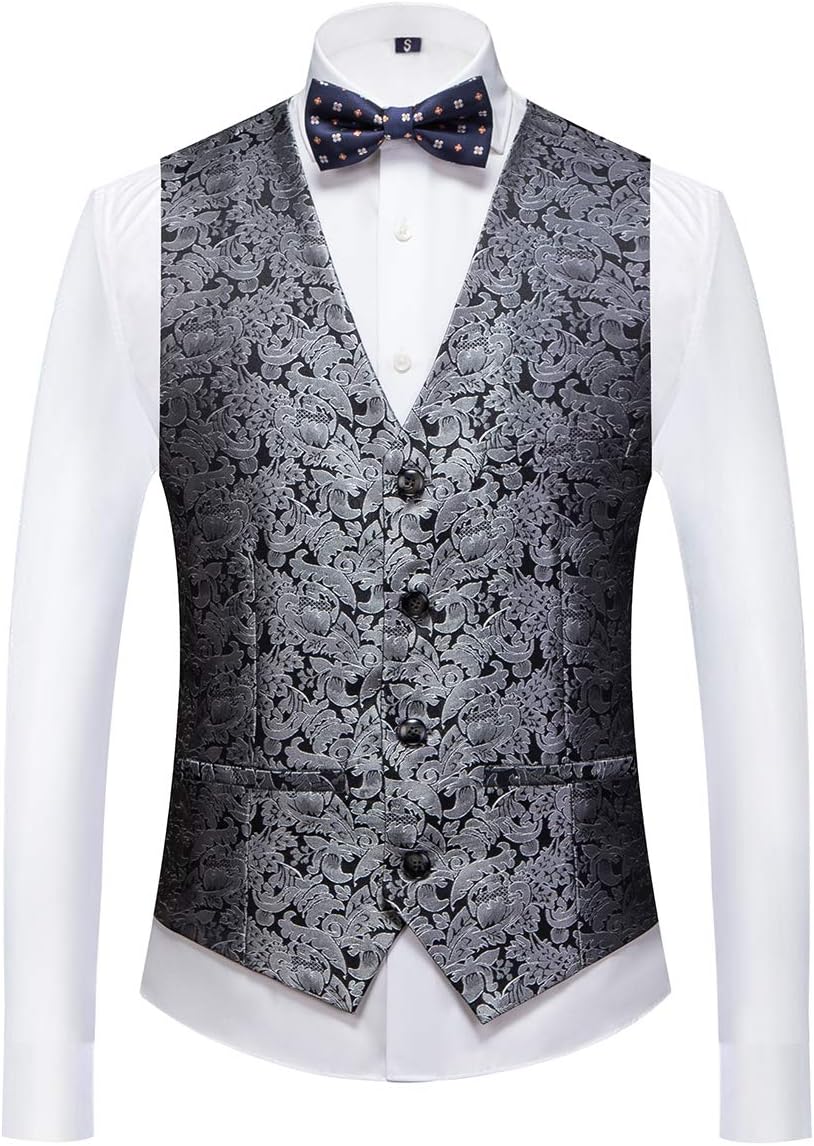Sliktaa Anzug Herren 3-Teillig mit Schalkragen Muster Hochzeit Formell Business Smoking Jacke Weste