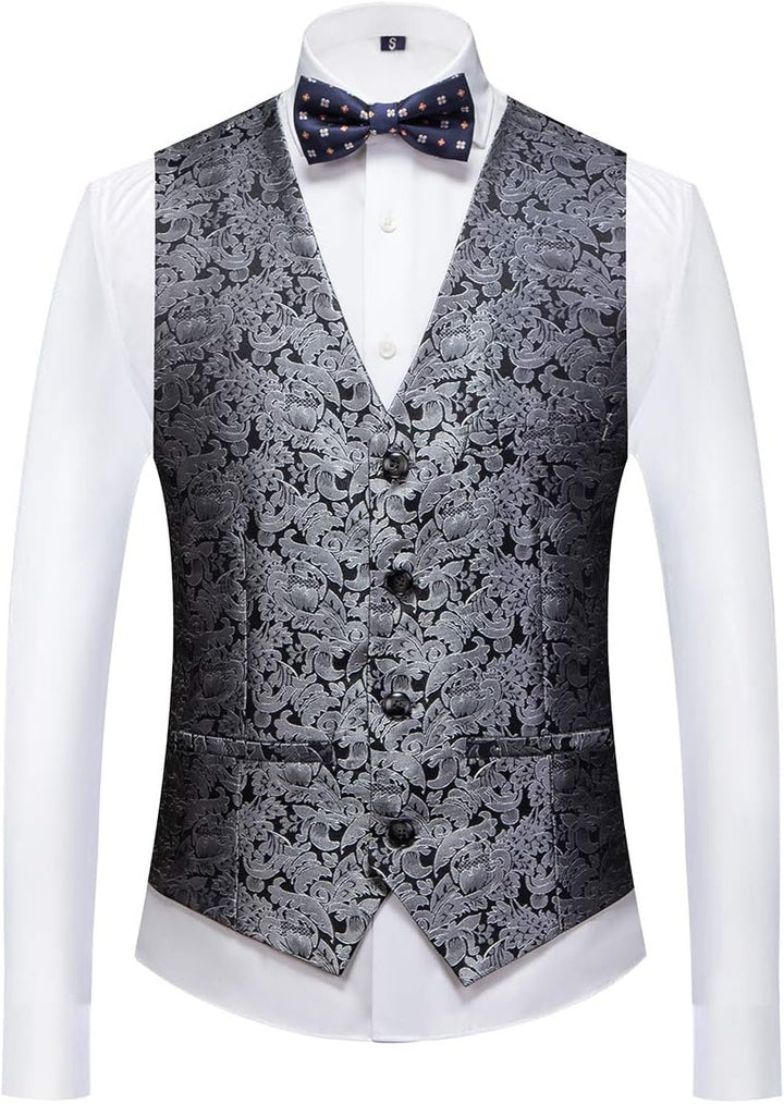 Sliktaa Anzug Herren 3-Teillig mit Schalkragen Muster Hochzeit Formell Business Smoking Jacke Weste