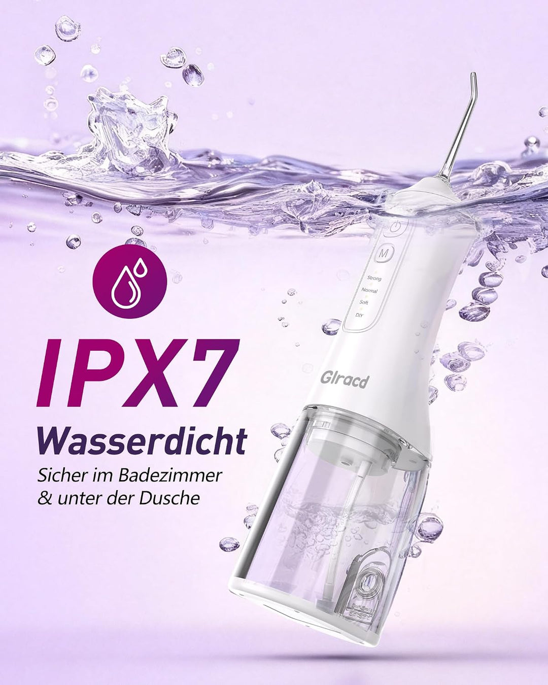 Glracd Munddusche Kabellos | munddusche kabellos 350ML Tank, Zahnzwischenraumreiniger mit 6 Jet-Tipp