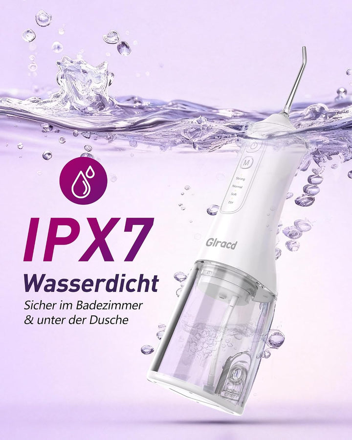 Glracd Munddusche Kabellos | munddusche kabellos 350ML Tank, Zahnzwischenraumreiniger mit 6 Jet-Tipp