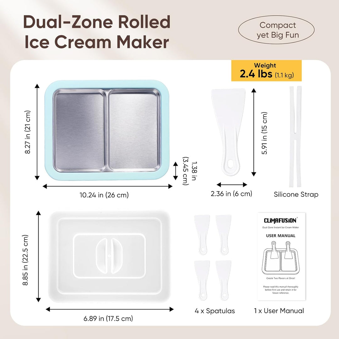 Doppelplatte mit 4 Spateln, Eis Roll Platte Eisplatte, Ice Cream Rolls Maker für Kinder Familie Gela