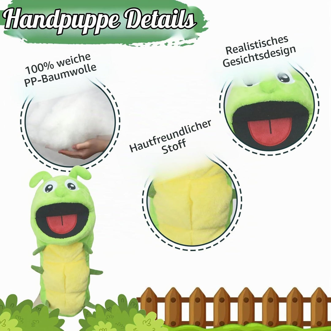 lilizzhoumax Handpuppe Raupe Kuscheltier Tier Raupe Handpuppe aus Plüsch Kawaii Niedliches Rollenspi