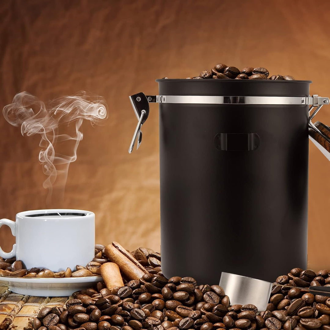 ZWOOS Kaffeedose Luftdicht 1kg Bohnen - Kaffeebohnen Behälter aus Edelstahl mit Messlöffel Deckel au