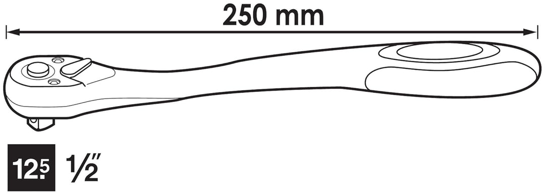 ViGOR 1/2 Zoll (12,5 mm) Ratsche 250 mm V6012, gekröpfte Ausführung mit 72 Zähnen, 5 Grad Betätigung