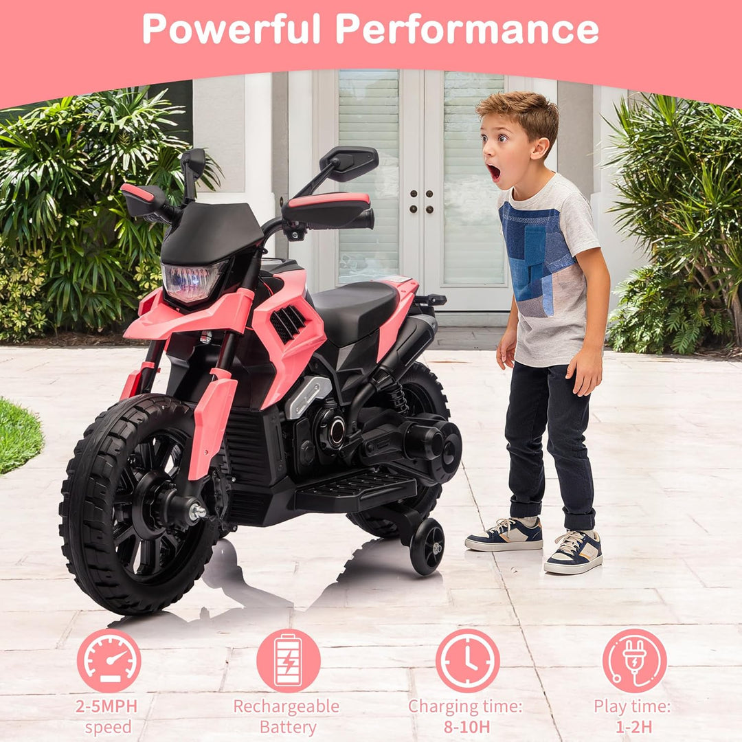 6V Elektro Motorrad Kinder, Kindermotorrad Mit 3 Geschwindigkeiten, Stützrädern, Max 6 Km/h, Bis Zu