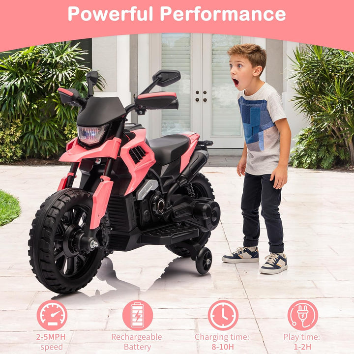 6V Elektro Motorrad Kinder, Kindermotorrad Mit 3 Geschwindigkeiten, Stützrädern, Max 6 Km/h, Bis Zu