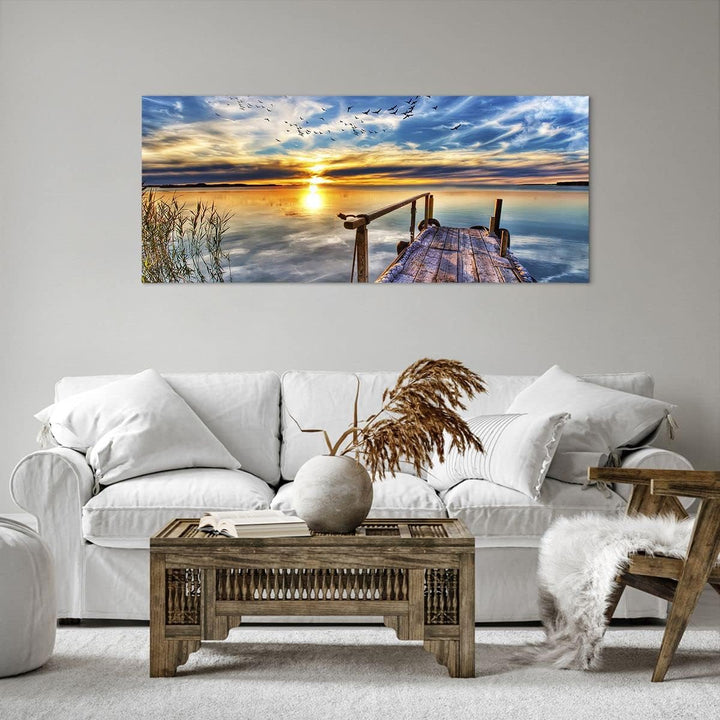 Wandbilder Dekoration Wohnzimmer See Brücke Panorama Bilder auf Leinwand 120x50cm Leinwandbild mit R