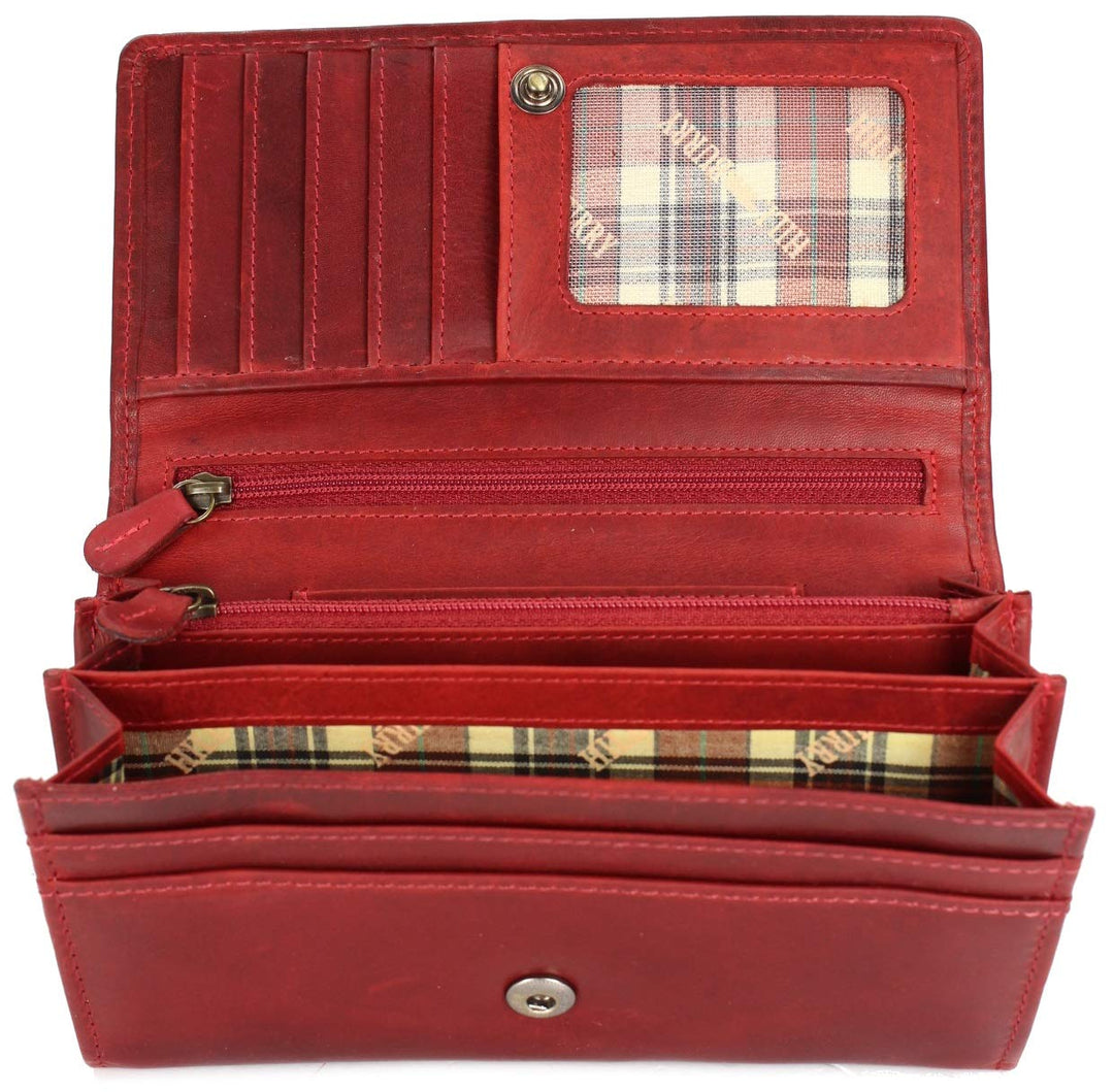 Hochwertige Vintage Leder Damen Geldbörse Portemonnaie langes Portmonee Geldbeutel aus weichem Leder