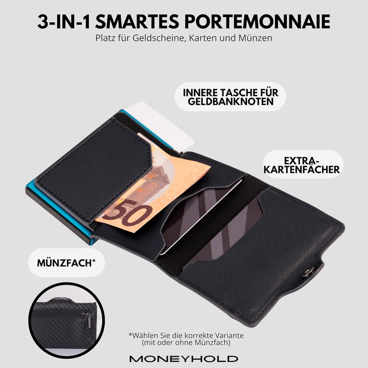 Moneyhold® Slim Wallet - Kartenetui Herren - Mini Geldbörse Herren auch mit Münzfach - Karten Portem