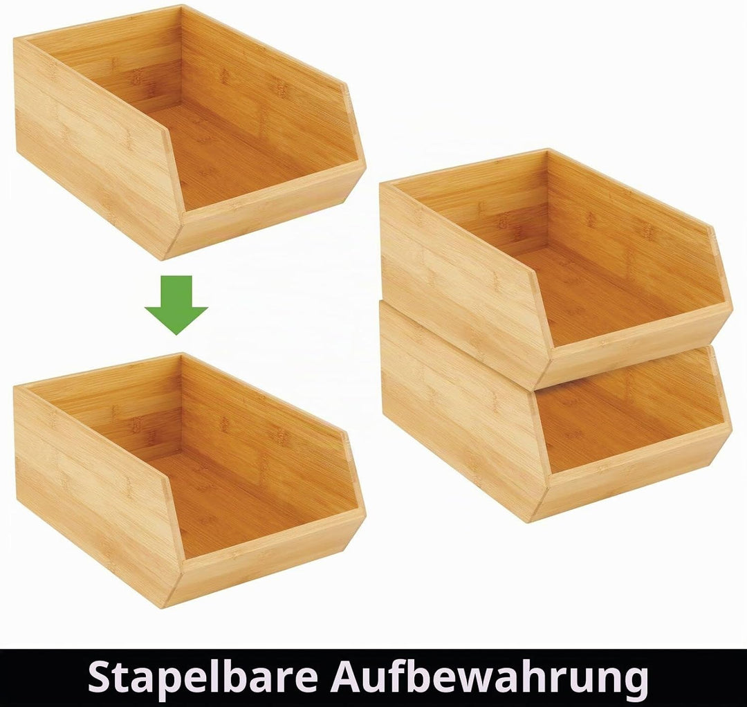 mDesign stapelbare Aufbewahrungsbox – multifunktionale Bambusbox für Küchenschränke, Regale &amp; Oberfl