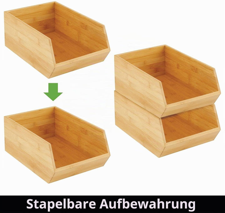 mDesign stapelbare Aufbewahrungsbox – multifunktionale Bambusbox für Küchenschränke, Regale &amp; Oberfl