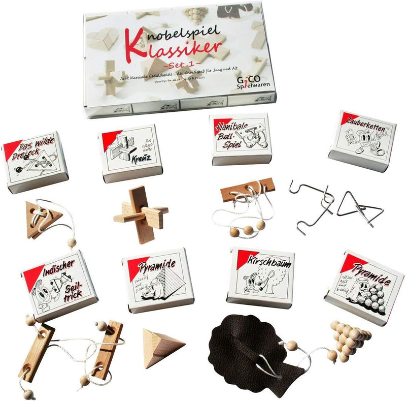 GICO Knobelspiel Klassiker Sets - 8 Geschicklichkeitsspiele in Geschenkverpackung - incl. Lösung (Se