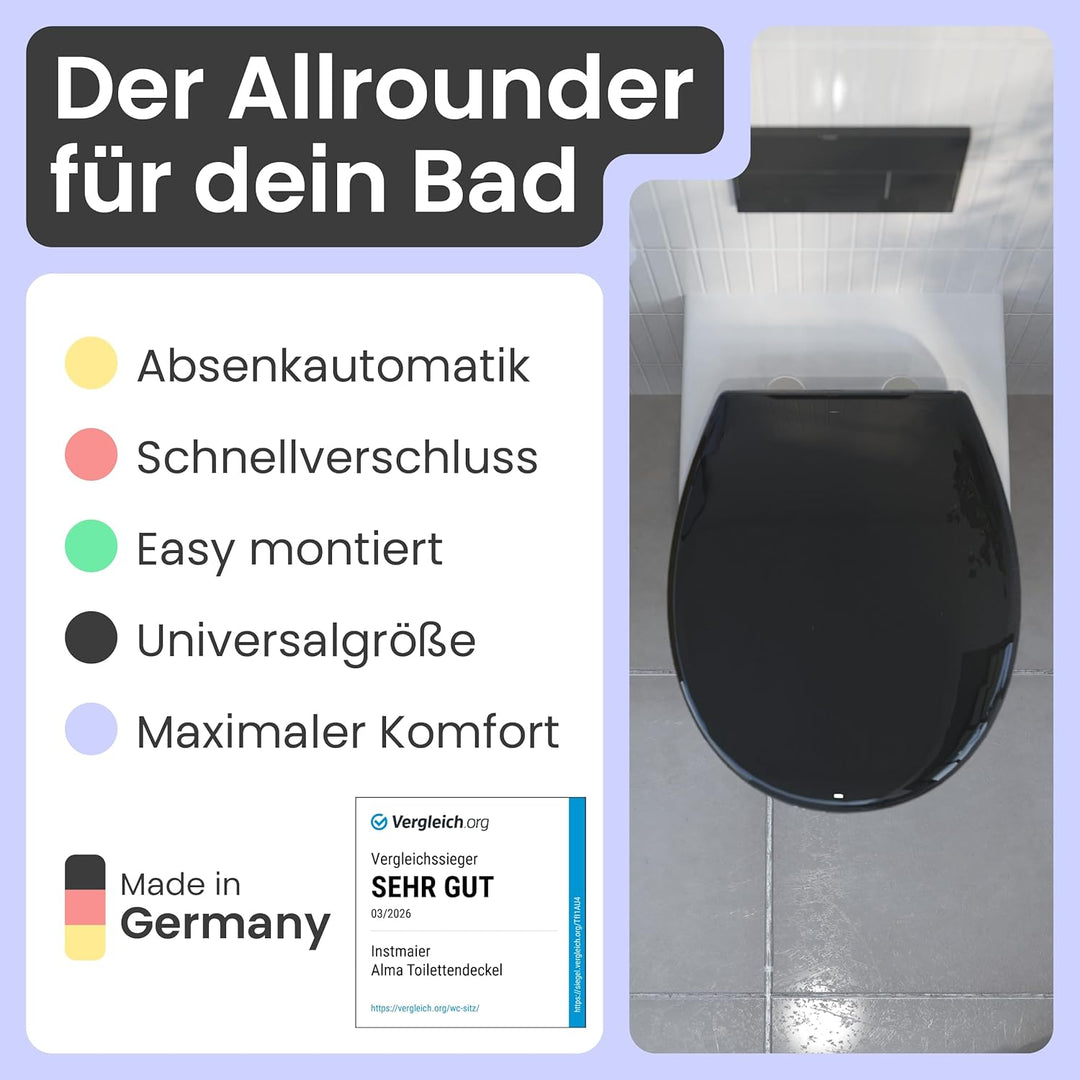 instmaier Toilettendeckel mit Absenkautomatik schwarz | Made in Germany | ovale Form | Toilettensitz