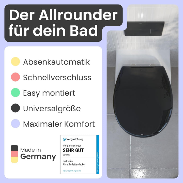 instmaier Toilettendeckel mit Absenkautomatik schwarz | Made in Germany | ovale Form | Toilettensitz