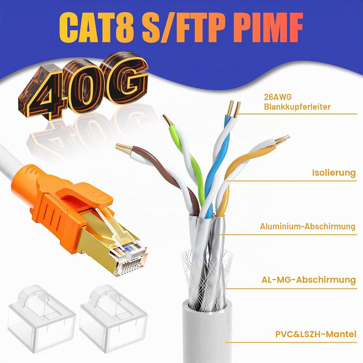 Cat 8 Netzwerkkabel 30m, LAN Kabel 30 Meter Weiss Wlan Kabel 40Gbps 2000MHz Internetkabel Outdoor Et