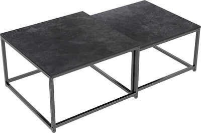 FATIVO Couchtisch Schwarz Marmor Wohnzimmertisch: beistelltisch 2er Set modern sofatisch quadratisch