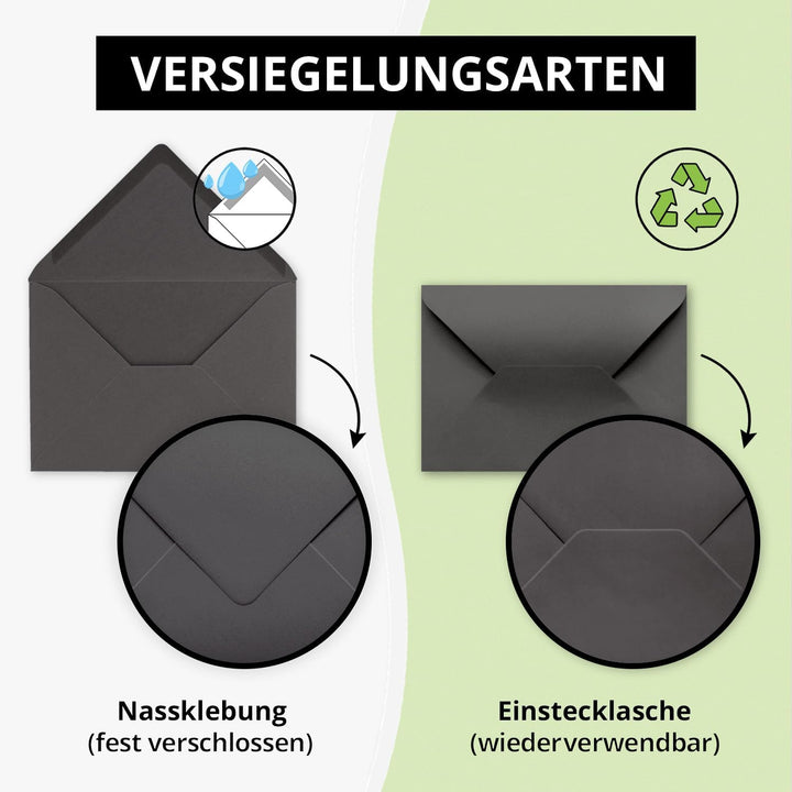 Faltkarten SET mit Brief-Umschlägen DIN A6 / C6 in Anthrazit-Grau - 150 Sets - 14,8 x 10,5 cm - Seri