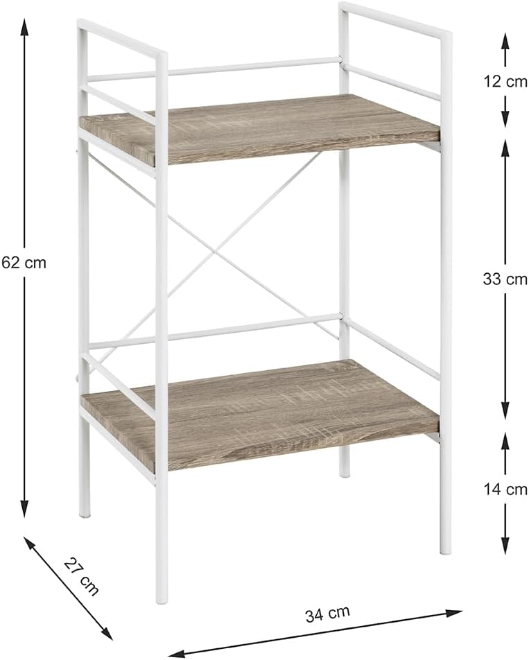 HAKU Möbel Beistelltisch, MDF, weiss-eiche hell, B 34 x T 27 x H 62 cm, Weiss-eiche Hell
