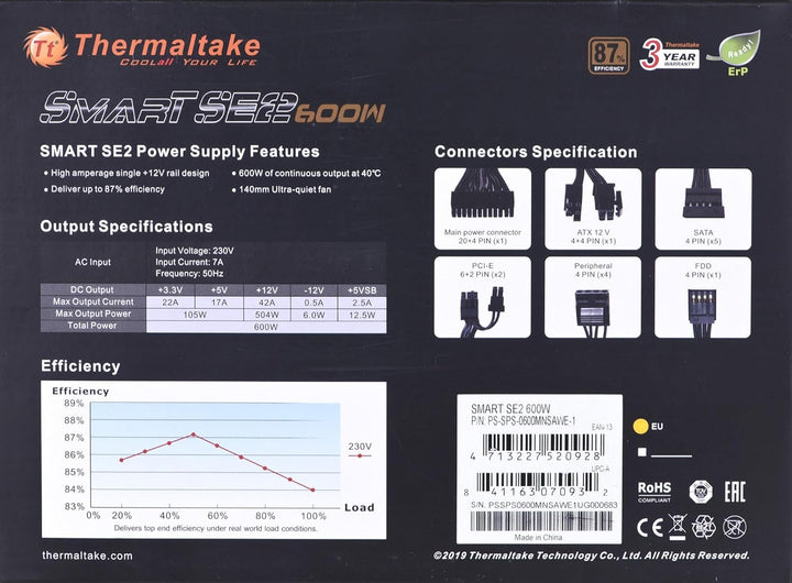 Thermaltake Smart SE2 600W Power Supply Unit ATX Black