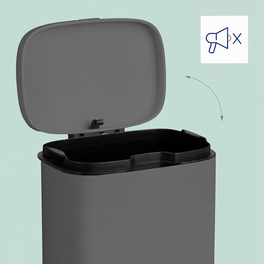Relaxdays Kosmetikeimer Wandmontage, 3 Liter, Absenkautomatik, Inneneimer, Metall, eckiger Badezimme