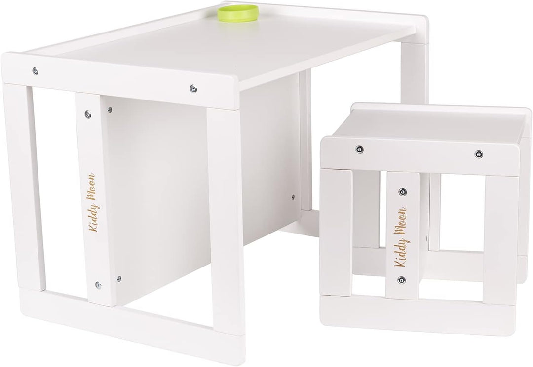KiddyMoon Kindertisch Mit Stuhl 2-In-1 Runde Kanten Kindermöbel Leicht Zu Reinigen, Weiss Kindertisc