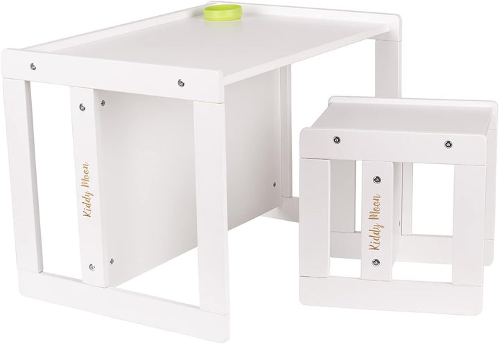 KiddyMoon Kindertisch Mit Stuhl 2-In-1 Runde Kanten Kindermöbel Leicht Zu Reinigen, Weiss Kindertisc