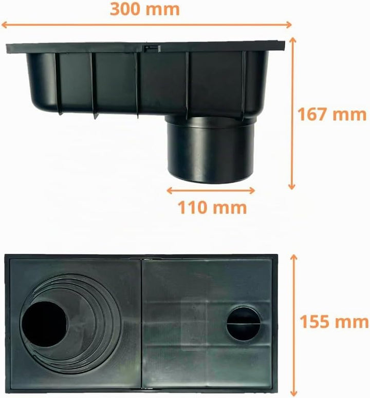 Regenrohrablauf mit Sieb Regensinkkasten von 50mm bis 110mm Regenwasserablauf DN110 Schwarz Dachrinn