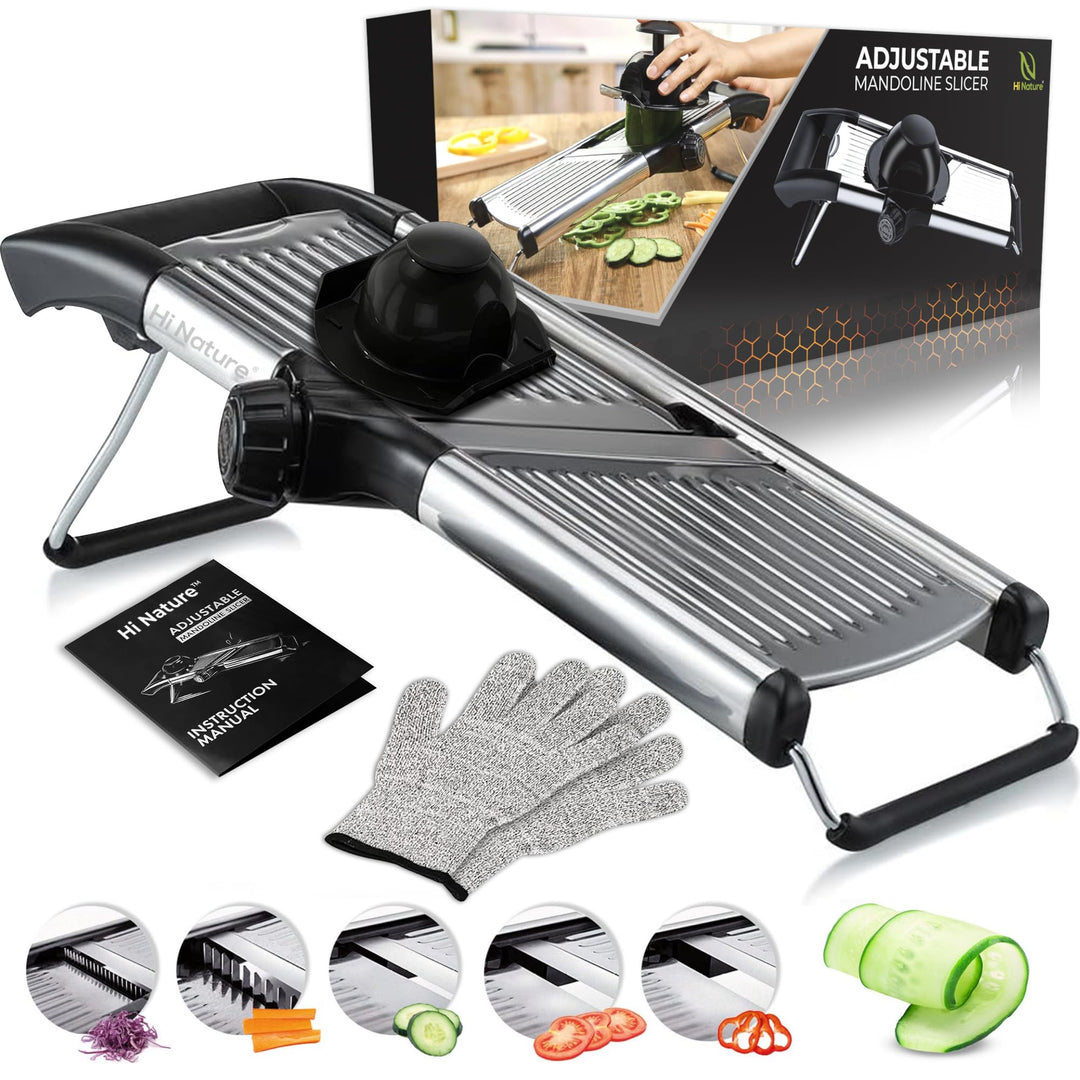 HI NATURE™ Edelstahl Gemüseschneider Mandoline – Verstellbarer Gemüse Mandolinenschneider mit Schnit