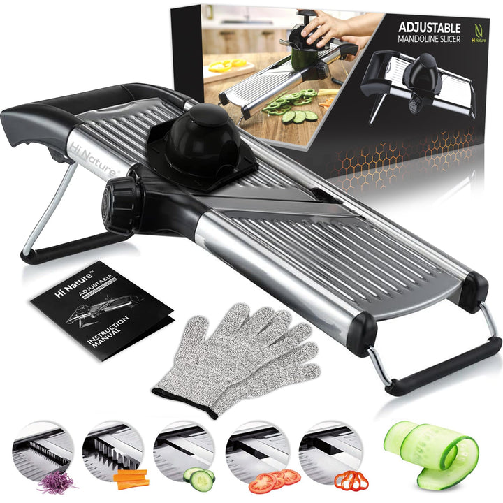 HI NATURE™ Edelstahl Gemüseschneider Mandoline – Verstellbarer Gemüse Mandolinenschneider mit Schnit