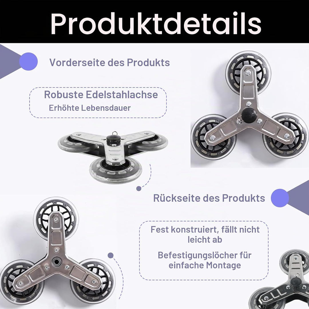 2er-Pack, Einkaufstrolley Ersatzräder, Ersatzrad für Treppenkletterer Sternrad Dreiringrad, Einkaufs