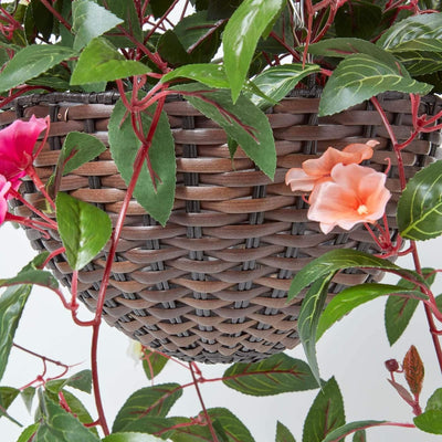 Homescapes Hängende Künstliche Blume Fleissige Lieschen im Korb, Grosse Künstliche Hängepflanze mit