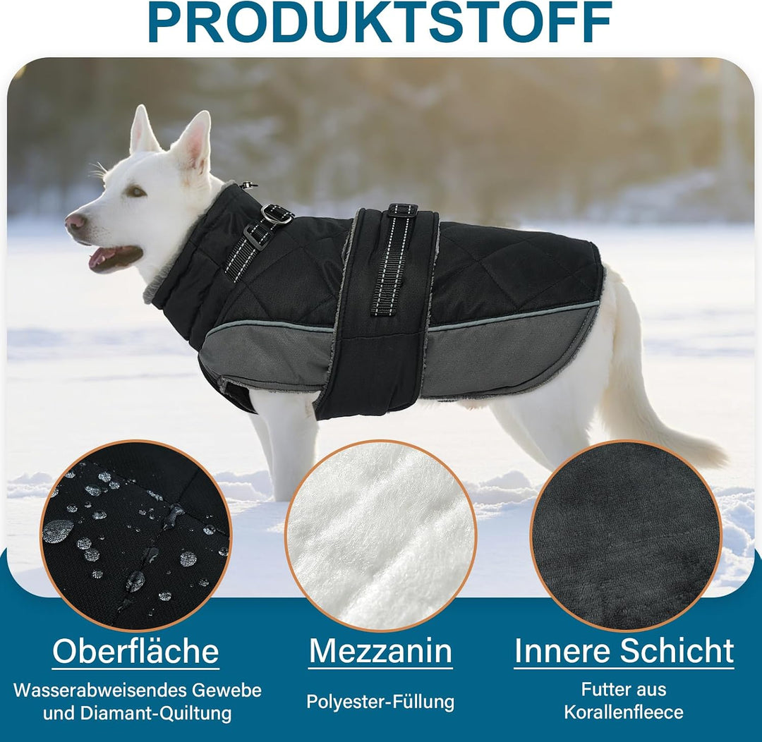 Wintermantel Hund M, Wintermantel Hunde mit Hohem Kragen, Warmer Hundejacke mit D-Ring für Cocker Sp