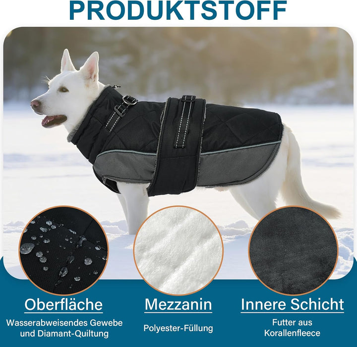 Wintermantel Hund M, Wintermantel Hunde mit Hohem Kragen, Warmer Hundejacke mit D-Ring für Cocker Sp