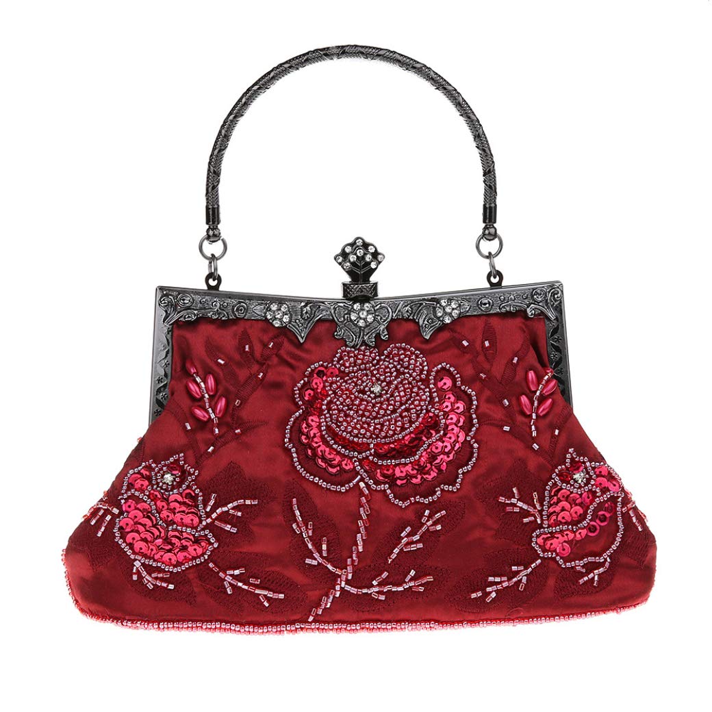 Ro Rox Marie Vintage 1920er Flapper Gatsby Peaky Blinders Party Abendhandtasche Burgund, Burgund