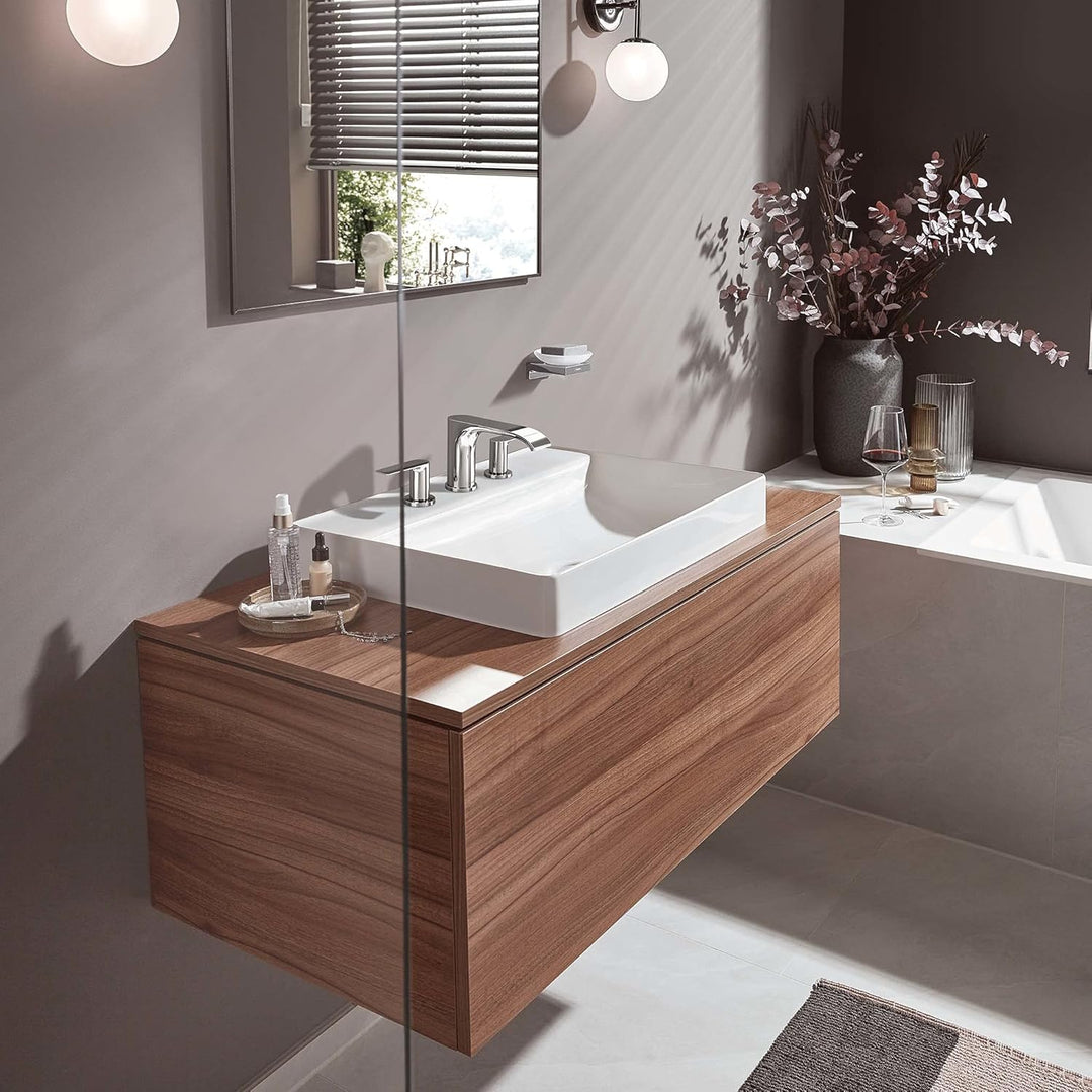 hansgrohe 3-Loch Waschtischarmatur Vivenis, Wasserhahn Bad mit Auslauf Höhe 90 mm, mit Zugstange, Ba