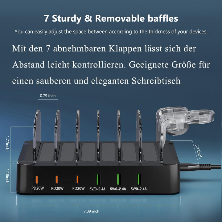 Acocodi USB Ladestation Multi Dock 6 Ports 60W Smart Schnellladedockstation für mehrere Geräte, komp